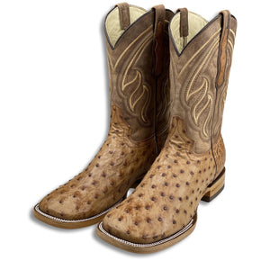 ORIGINAL OSTRISH | MEN BRANDY BRUCIATO WESTERN SQUARE TOE BOOTS