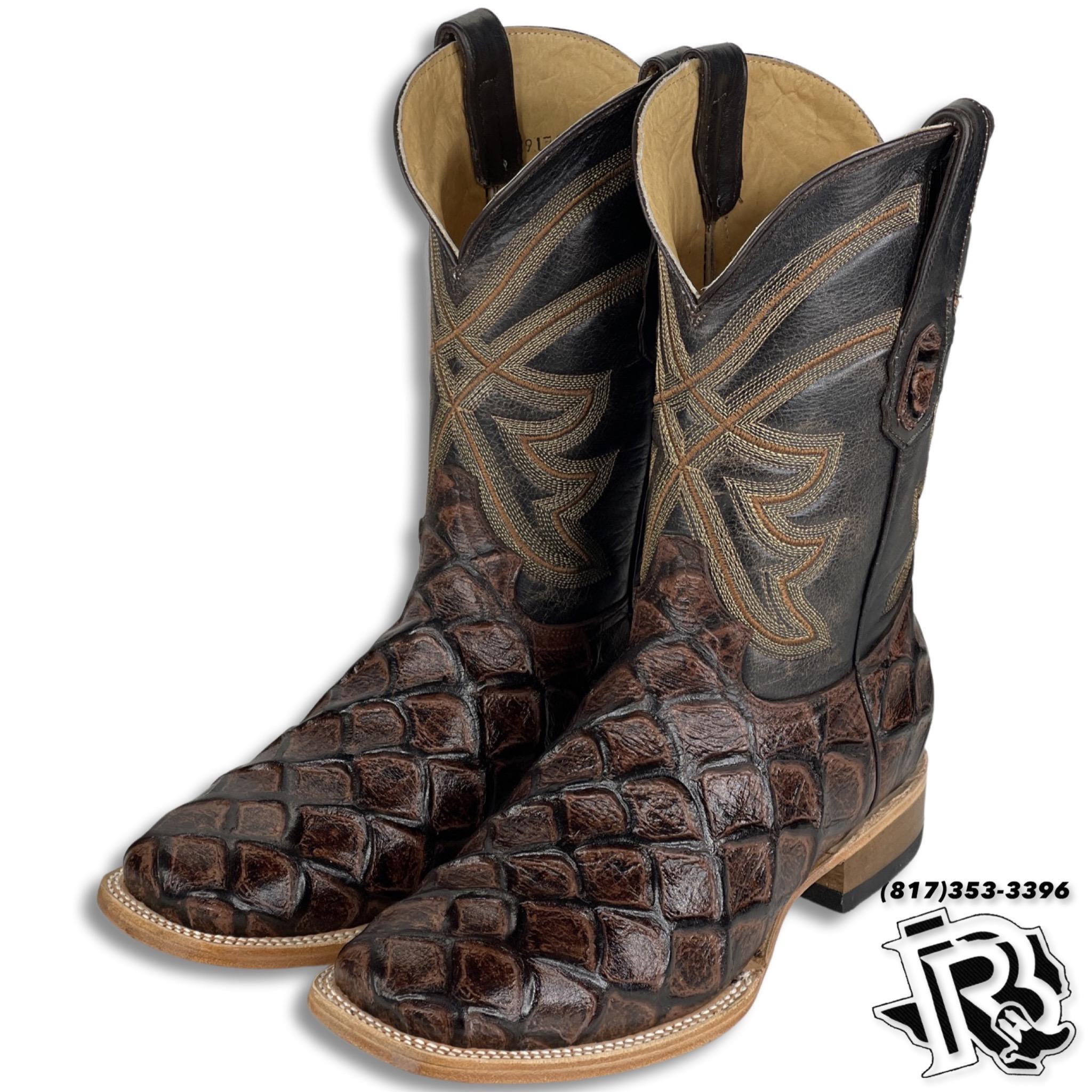 Men Boots | Brown Fish Print Boots Square Toe