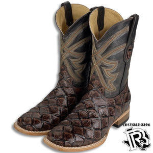 Men Boots | Brown Fish Print Boots Square Toe
