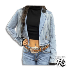 Load image into Gallery viewer, “ Lacey “ | WOMEN DENIUM CROPPED JACKET WITH FRINGE RRWD92RZQA