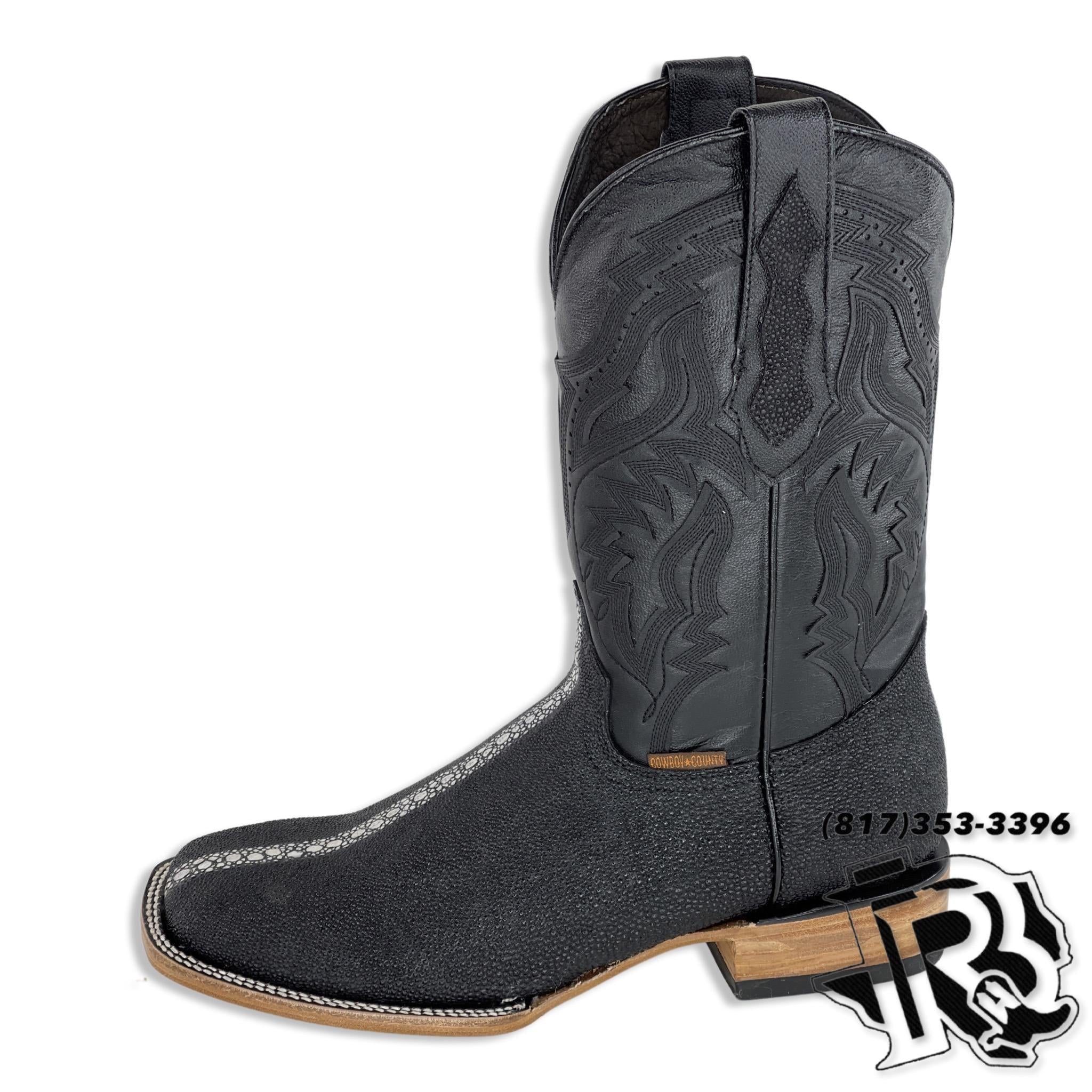 “ Jessie “ | Men Western Square Toe Boot Black Leather Print
