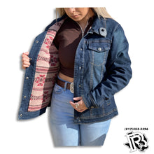 Load image into Gallery viewer, “ Gianna “ | WOMEN CINCH JACKET DENIM DARK WASH WITH AZTEC PRINT MAJ9878004