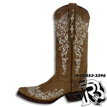 Load image into Gallery viewer, WOMEN BOOTS | BROWN WHITE EMBROIDERY STYLE #302