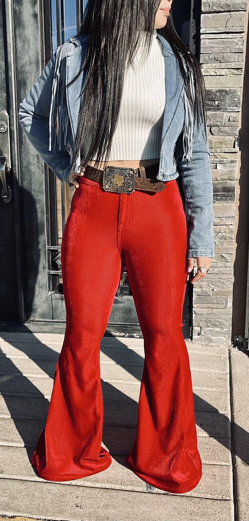 Red women corduroy bell bottoms Botas Rojero