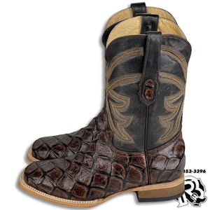 Men Boots | Brown Fish Print Boots Square Toe