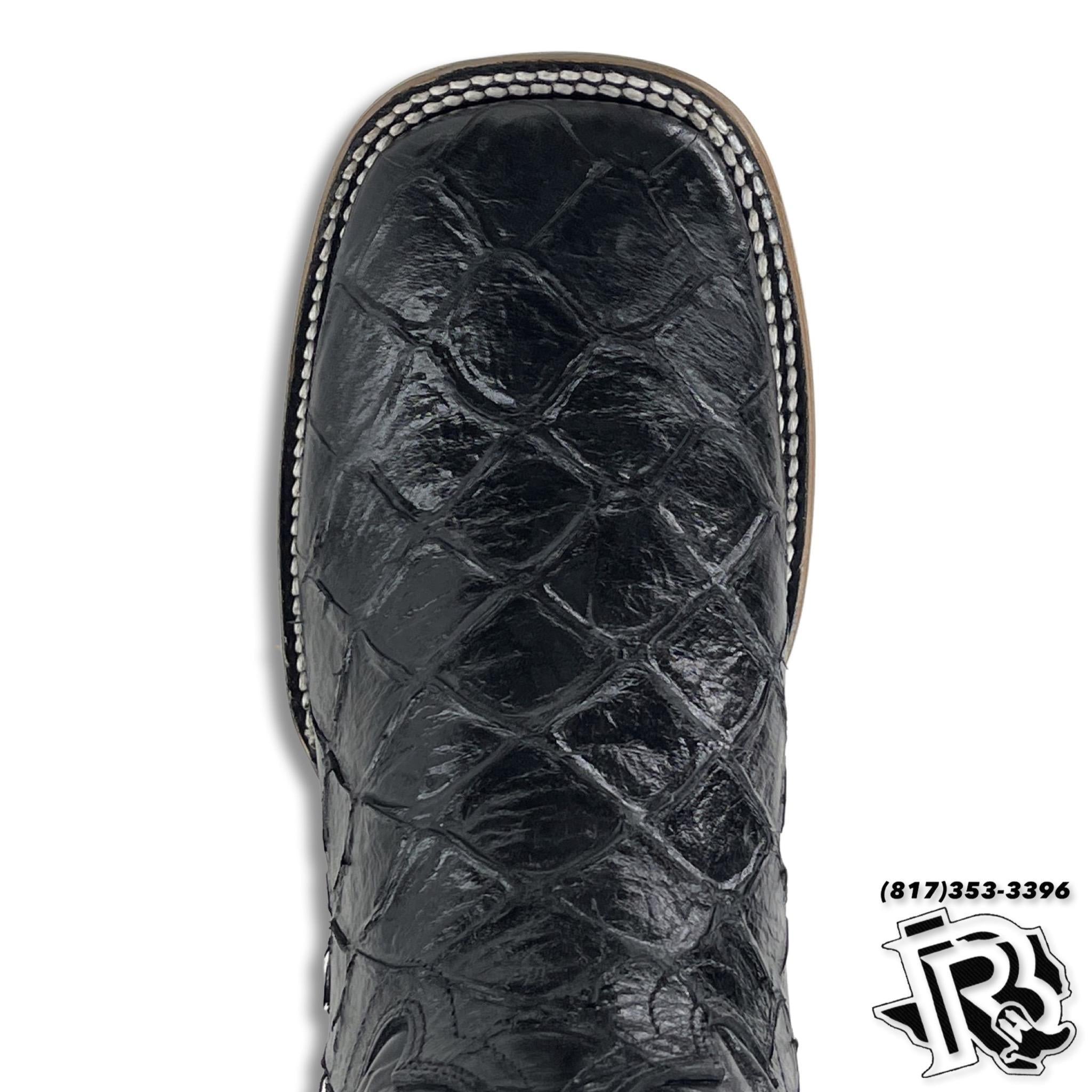 BLACK FISH PRINT | MEN SQUARE TOE WESTERN BOOTS