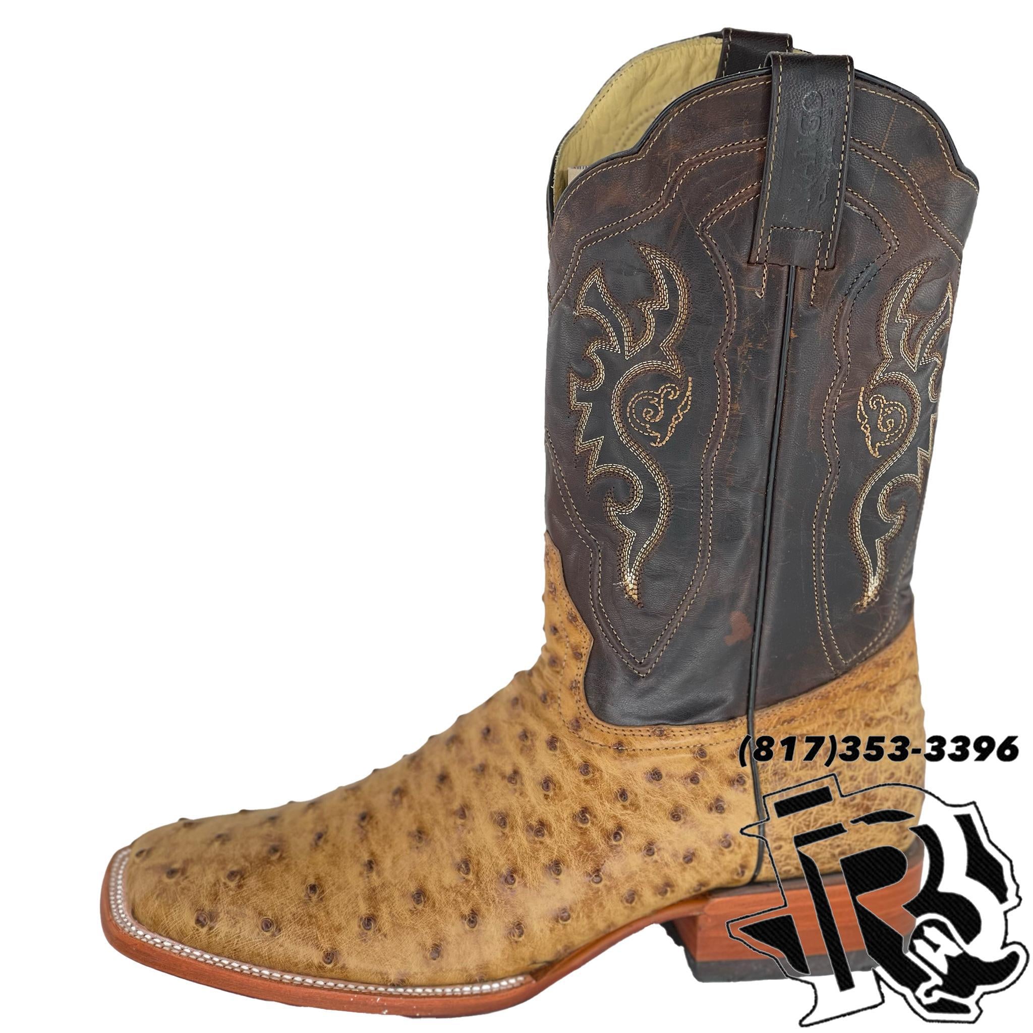 ORIGNAL -OSTRICH UMBER | MEN WESTERN  SQUARE TOE MEN BOOT Arango