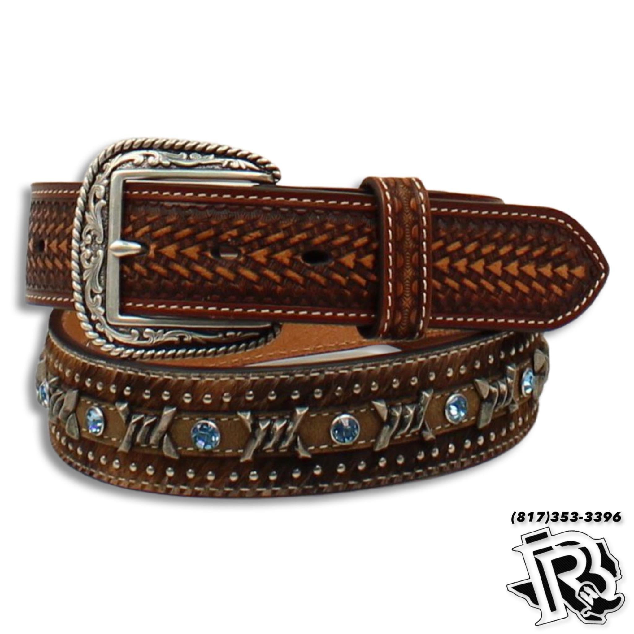 Ariat Mens Belt Embossed Leather and Calf Hair Strap A1027202