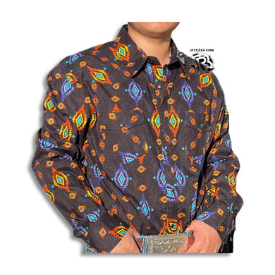“ Bryson “ | Aztec Poplin Print Long Sleeve Snap Shirt B2S4079