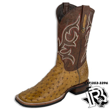 Load image into Gallery viewer, OSTRICH RUBBER SOLE BOOTS |ANTIQUE SADDLE MEN SQUARE TOE BOOTS