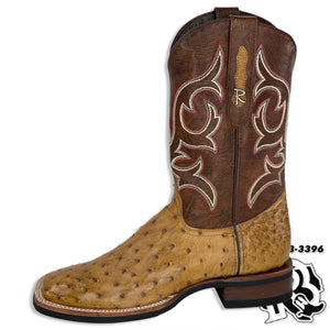 OSTRICH RUBBER SOLE BOOTS |ANTIQUE SADDLE MEN SQUARE TOE BOOTS