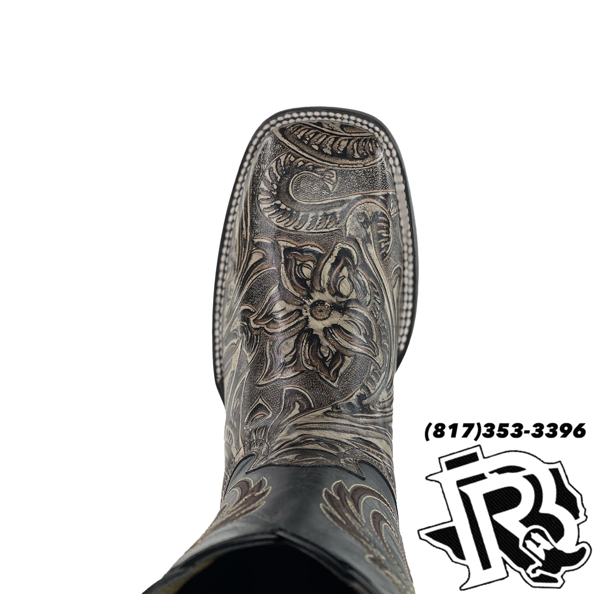 TOOLED LEATHER PRINT | SQUARE TOE MEN BOOT GREY