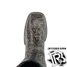 Load image into Gallery viewer, TOOLED LEATHER PRINT | SQUARE TOE MEN BOOT GREY