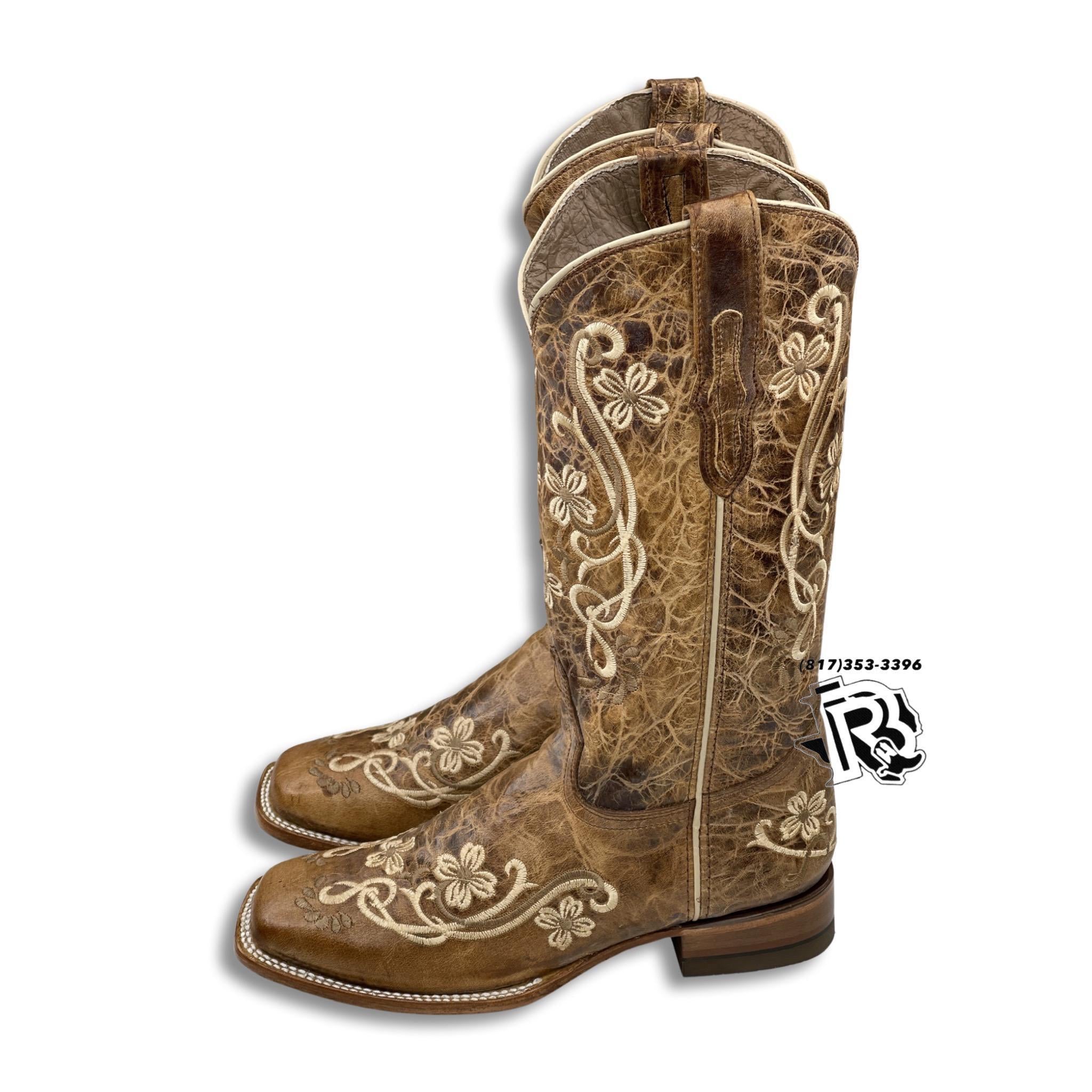 “ HEISER GOLD “ | WOMEN WESTERN SQUARE TOE BOOTS RUSTIC BROWN