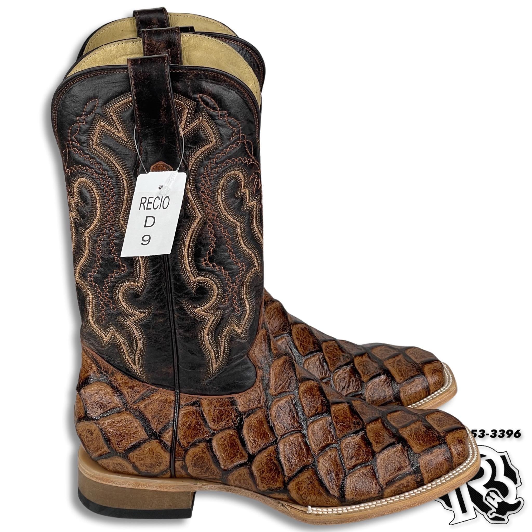 Men Boots | Fish Print Boots Cognac Square Toe Boots