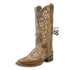 “ HEISER GOLD “ | WOMEN WESTERN SQUARE TOE BOOTS RUSTIC BROWN