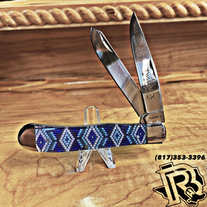 Twisted X KNIFE | 2 blade BLUE BEADED handle knife XK304