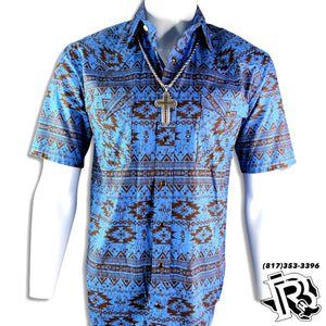 “ Brayan ” | MEN'S SHORT SLEEVE SNAP BLUE SHIRT R1S3272