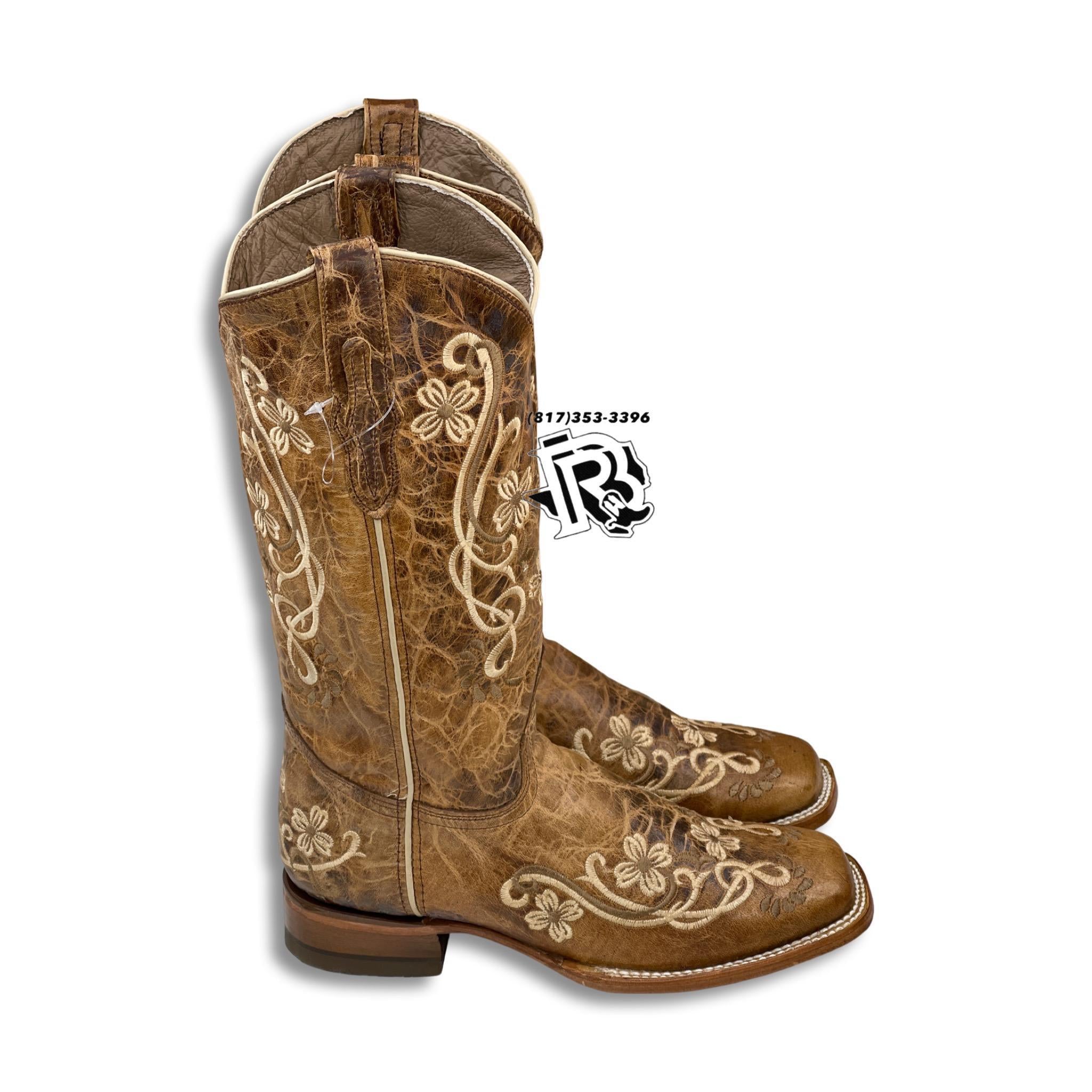 “ HEISER GOLD “ | WOMEN WESTERN SQUARE TOE BOOTS RUSTIC BROWN