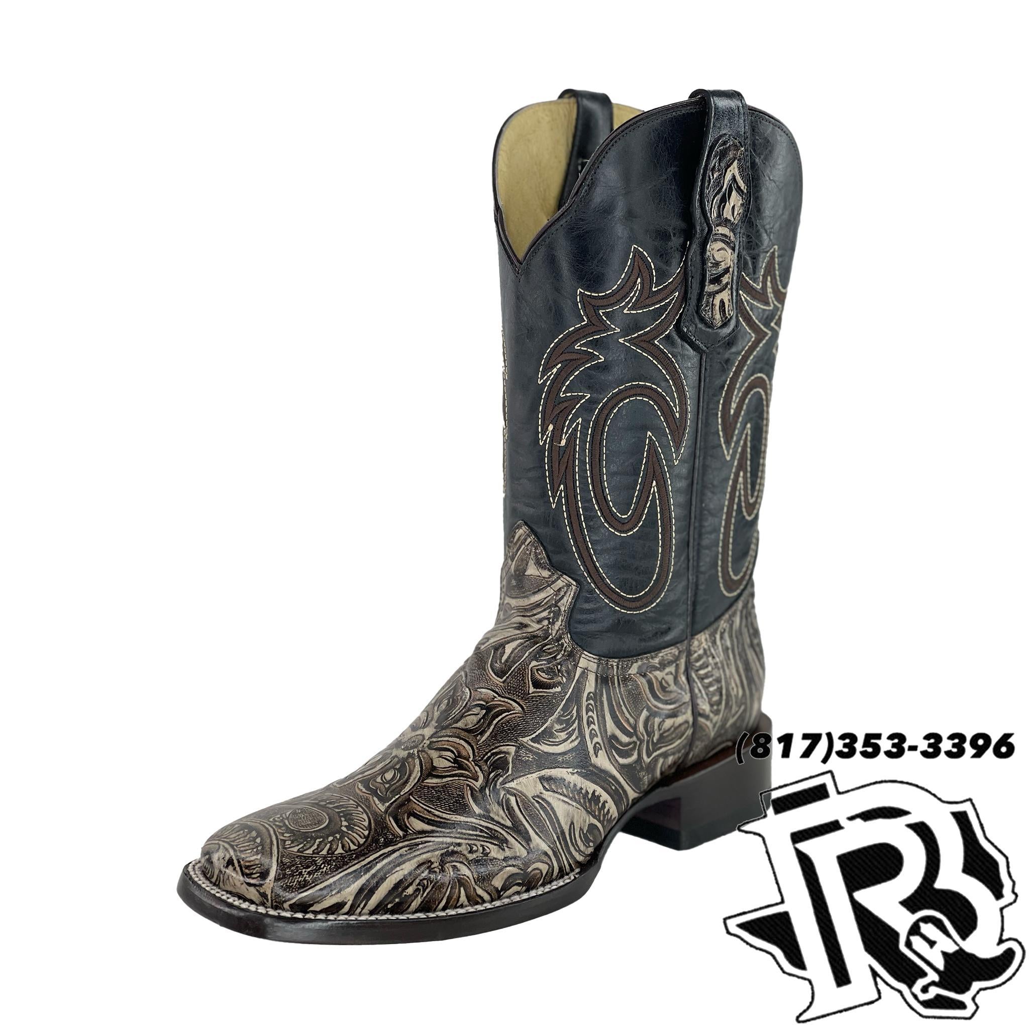 TOOLED LEATHER PRINT | SQUARE TOE MEN BOOT GREY