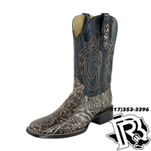 Load image into Gallery viewer, TOOLED LEATHER PRINT | SQUARE TOE MEN BOOT GREY
