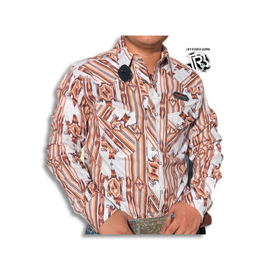 “ Jaxson “ | Men Long Sleeve Western Shirt Snap Buttons Aztec Brown  RRMSOSRZ7S