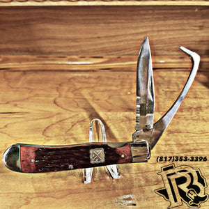 Twisted X KNIFE | 2 blade LIGHT RED basket weave handle knife
