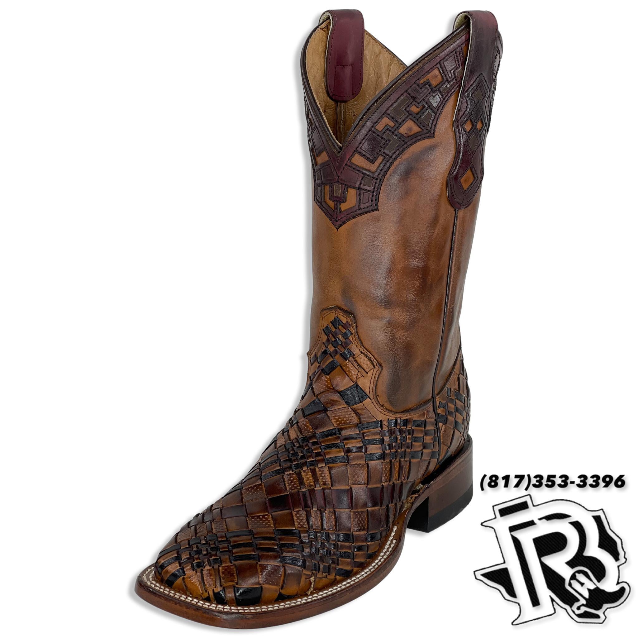 BASKET WEAVE | TAN/LIGHT BROWN MEN SQUARE TOE BOOTS