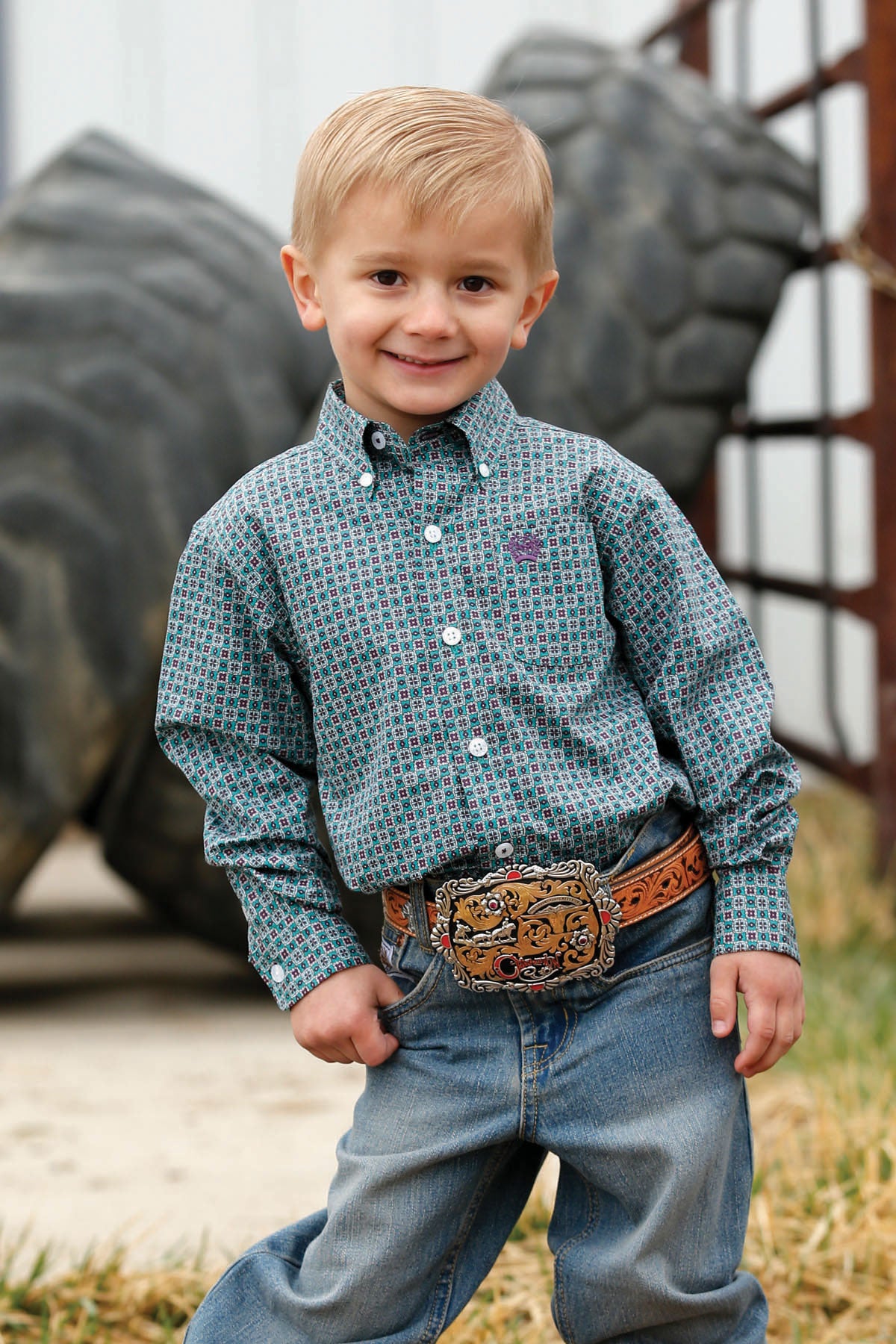 BOYS shirt L/S PRINT - GRN MTW7062227 MTW7060227