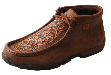 Twisted X Brown/Tooled Flowers Women’s Driving Moccasins WDM0081