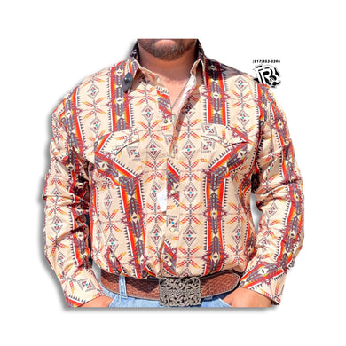 “ Ashton “ | Men Western Shirt Long Sleeve Aztec Rust B2S3304