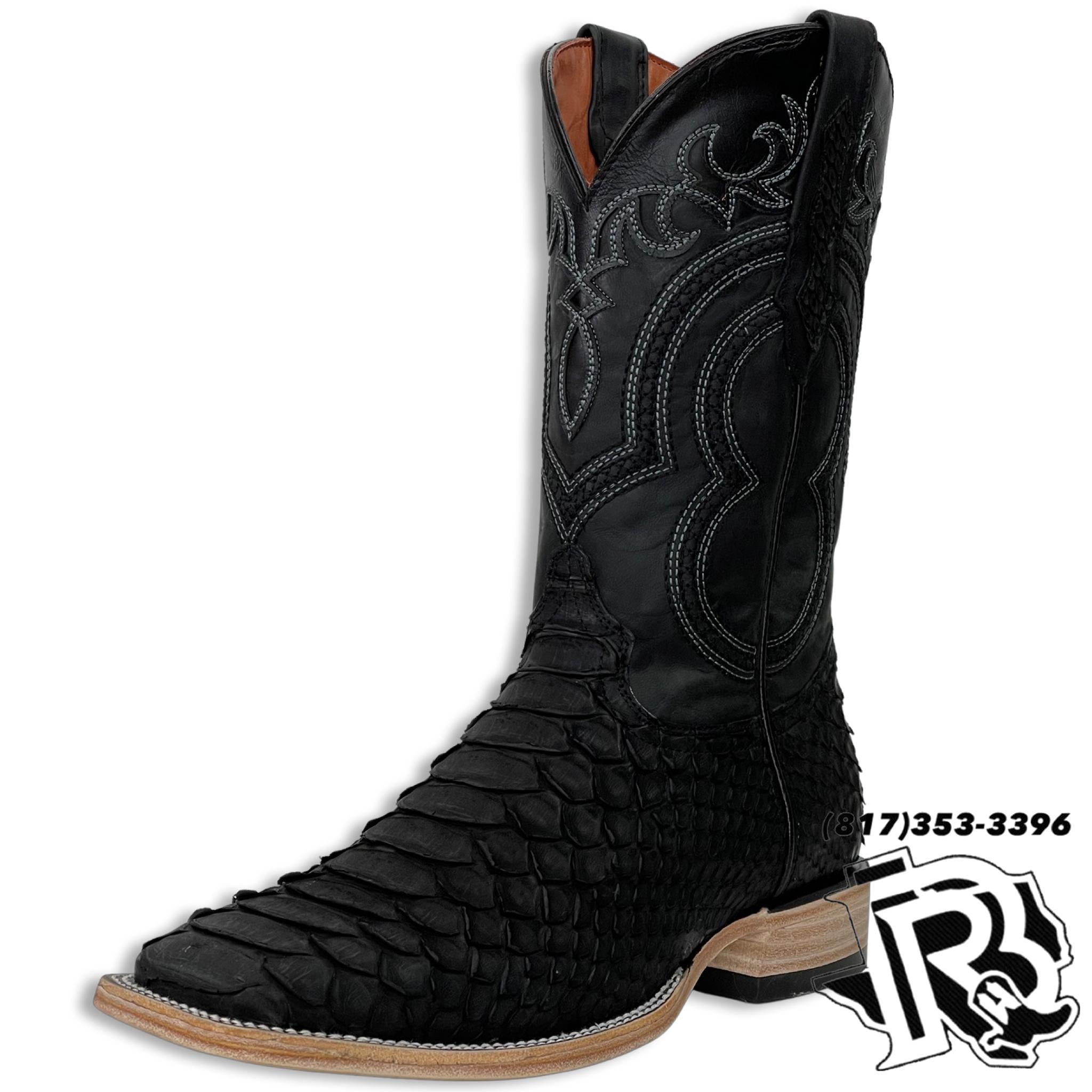 ‘’JAMES’’ PYTHON ORIGINAL MATTE BLACK SQUARE TOE MEN BOOTS