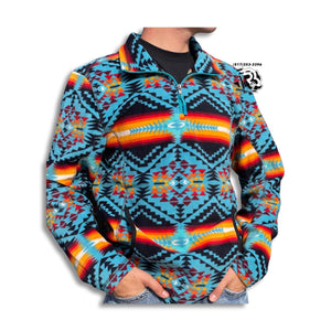 “ Jackson  “ | MENS AZTEC FLEECE PULLOVER TEAL ROCK & ROLL | PRMO91RZXV2