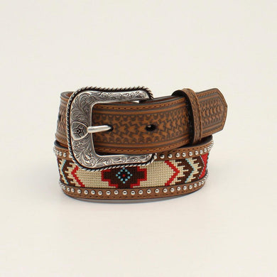 KID’S ARIAT BOYS BELT 1 1/4 EMBROIDERED INLAY ROUND CONCHOS TAN (A1307108)