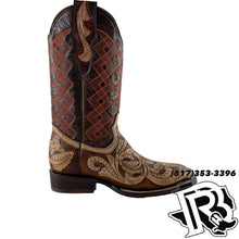 Load image into Gallery viewer, BR BOOTS : Tooled leather natural SQUARE TOE BOOTS