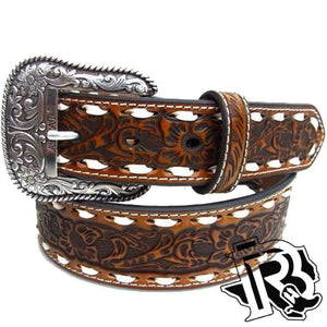 Ariat Western Belt Mens Embossed Floral Whip Stitching Tan A1023008