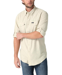 Wrangler Men's Khaki Classic Fit Performance Long Sleeve Shirt| 112323768