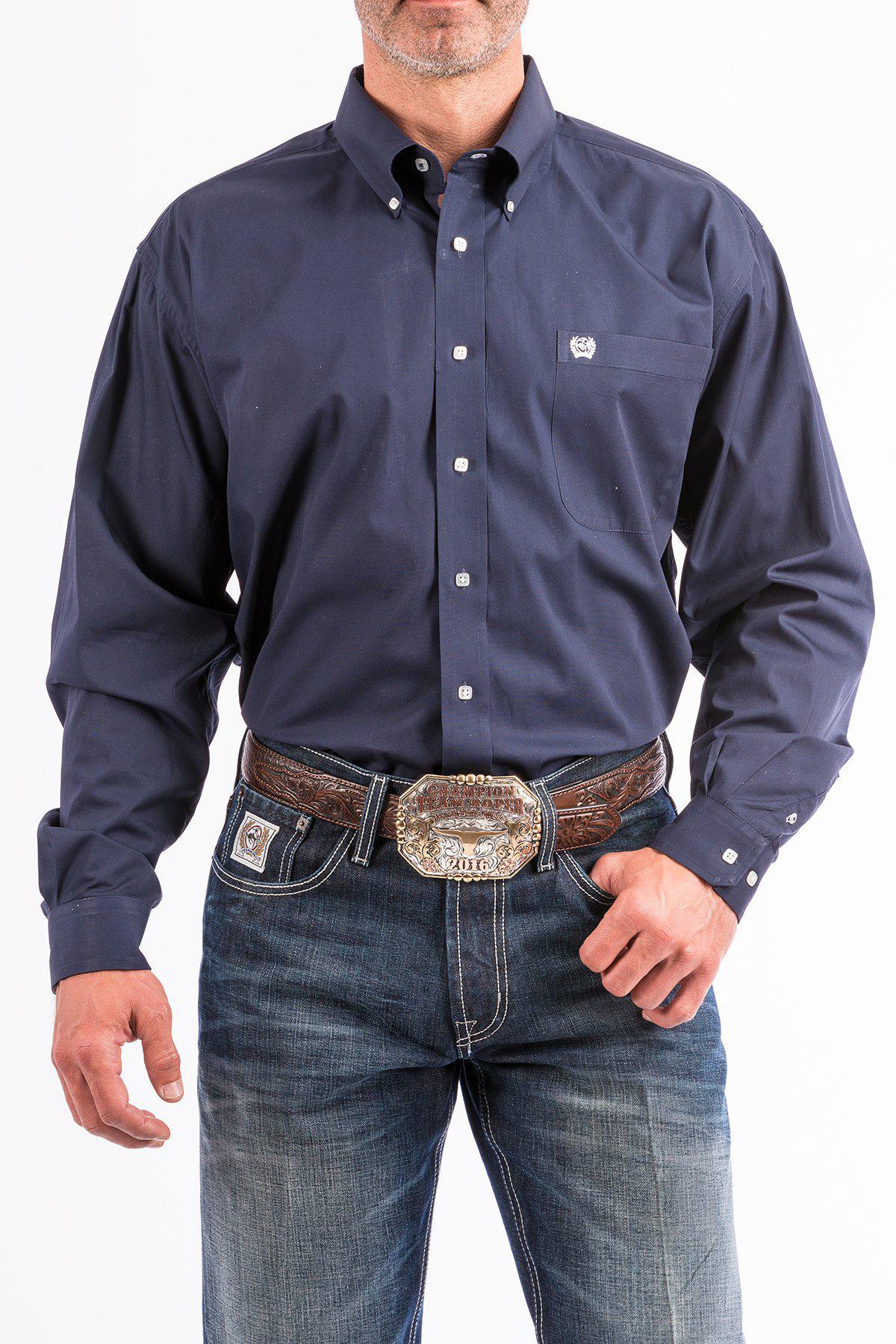 CINCH'S MEN'S SOLID NAVY WESTERN BUTTON-DOWN LONG SLEEVE MTW1104667