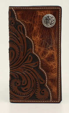 3D Men's Brown Floral Tooled Cross Concho Rodeo Wallet |D250001302