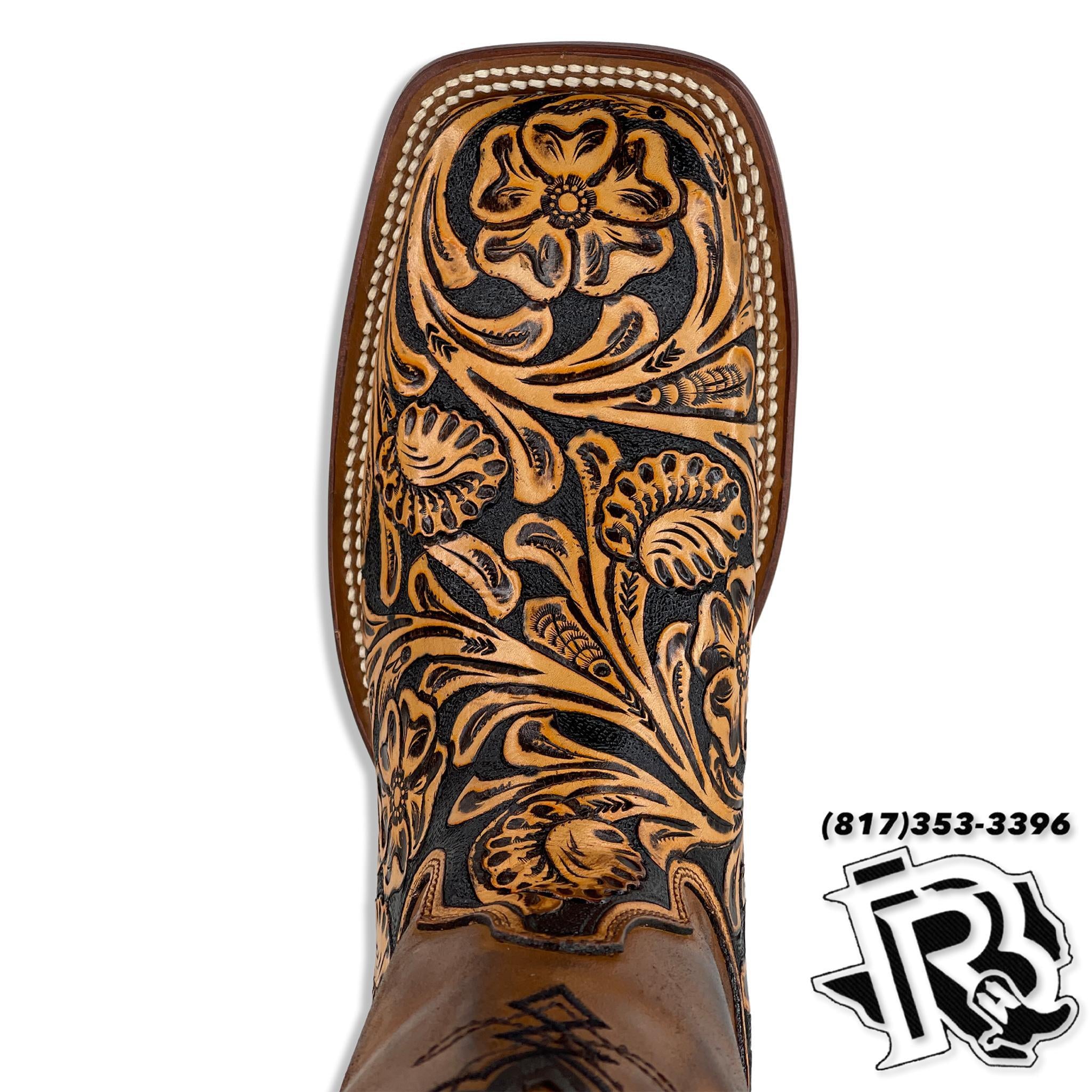 TOOLED LEATHER EDITION BLACK NATURAL HANDMADE MEN SQUARE TOE BOOTS Botas Rojero