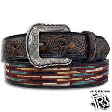 Load image into Gallery viewer, “ THE PUNCHY “ | 3D MENS BELT 1 1/2 TOOLED TABS WOVEN INLAY BLACK D100012301