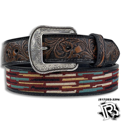 “ THE PUNCHY “ | 3D MENS BELT 1 1/2 TOOLED TABS WOVEN INLAY BLACK D100012301