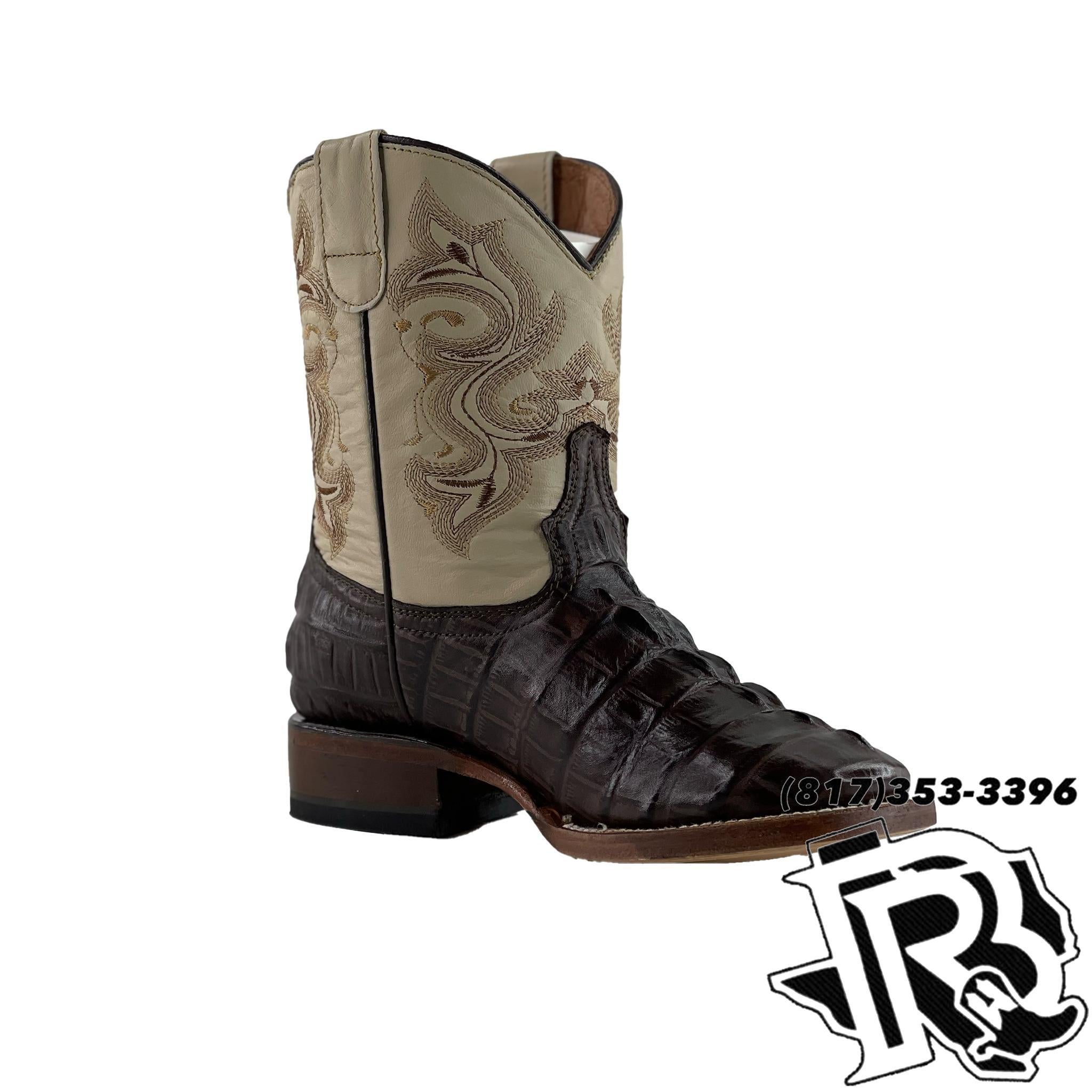 KIDS CAIMAN PRINT | BROWN SQUARE TOE BOOTS