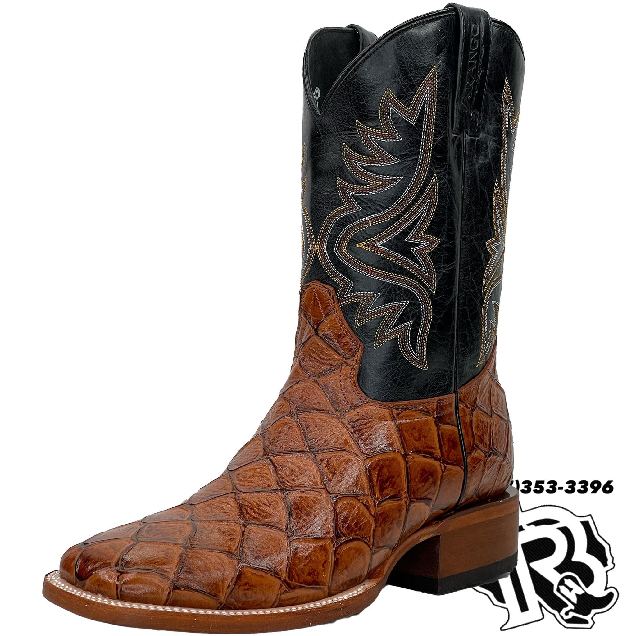 BIG BASS (FISH BOOT) PRINT | MEN SQUARE TOE BOOTS COGNAC