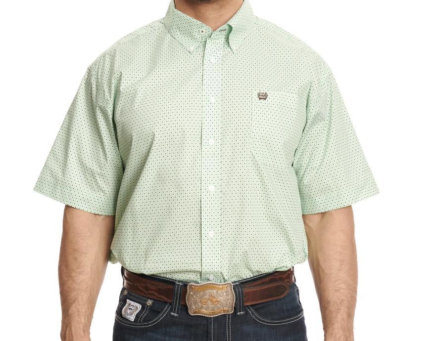 Cinch Men's Spring Green with Cream and Navy Floral Geo Print Short Sleeve Western Shirt