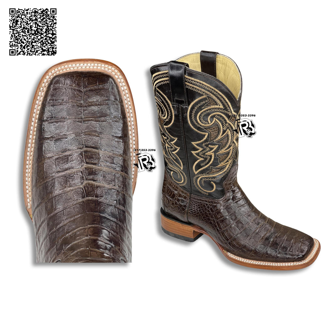 ORIGNAL -CAIMAN BELLY TABACO  | MEN WESTERN SQUARE TOE BOOTS ARANGO