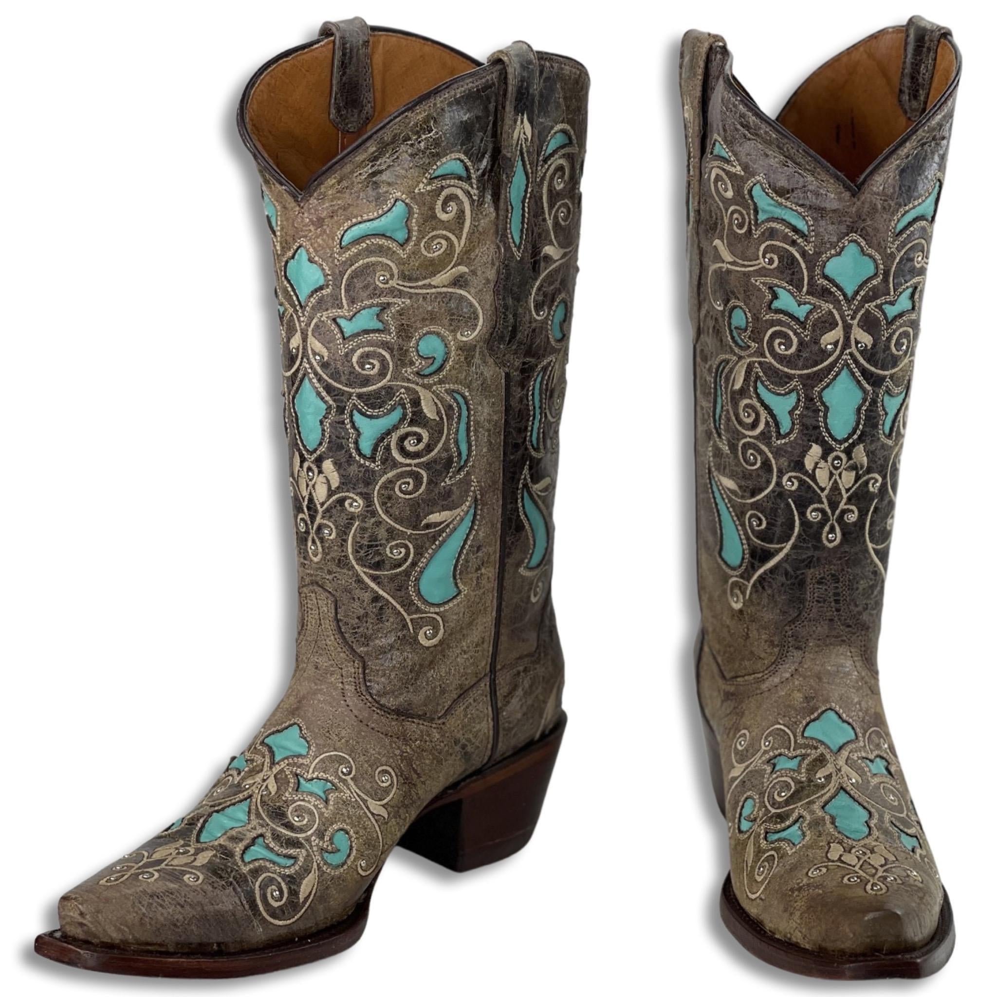 WOMEN BOOTS | TURQUOISE SNIP TOE WESTERN BOOTS STYLE #345