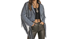 Load image into Gallery viewer, “ Lacey “ | WOMEN DENIUM CROPPED JACKET WITH FRINGE RRWD92RZQA