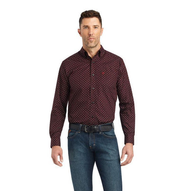 Mens ariat wesson fitted long sleeve shirt rio red |10042262