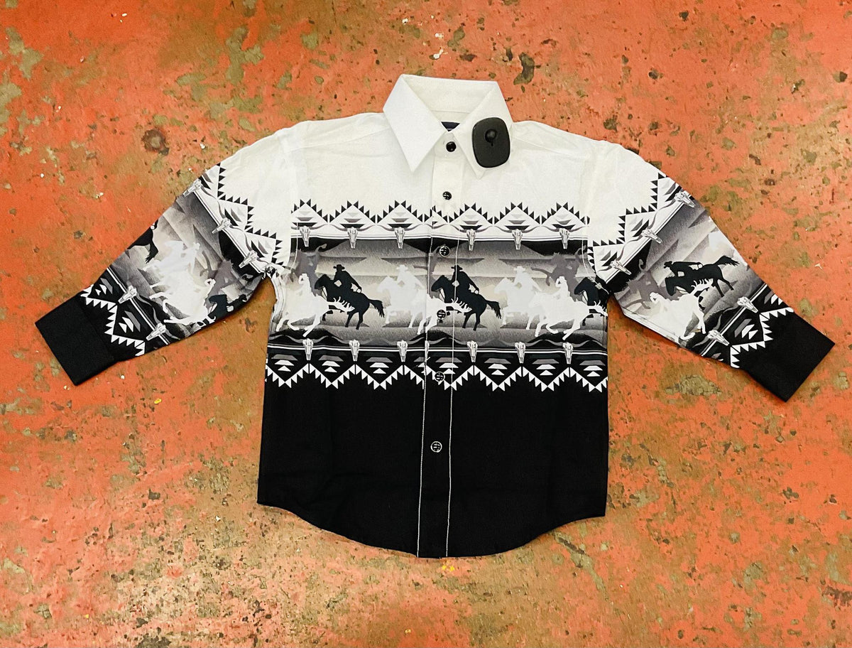 Boys panhandle border black shirt | PHBSOSR0MU – Botas Rojero